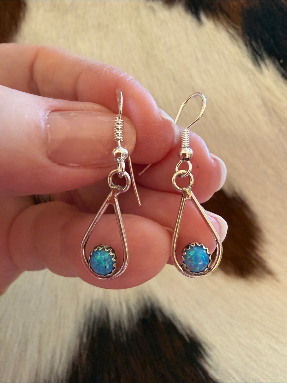 ❤️ Navajo Linda Yazzie Blue Opal Native American Earrings Sterling Silver 1.45”L